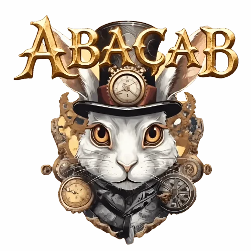 Logo ABACAB : lapin blanc à haut-de-forme et engrenages